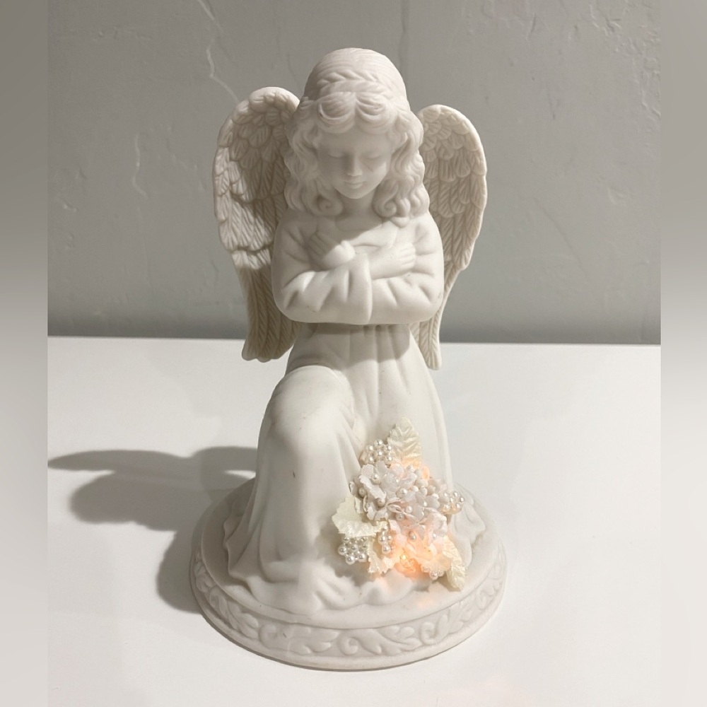 White Porcelain Bisque Angel Kneeling in Prayer - Night Light - 7.5"